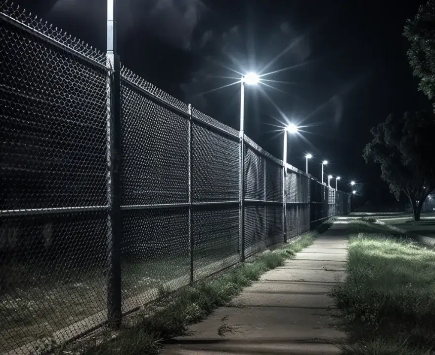 A tall school fence taken during night time at Rockhampton